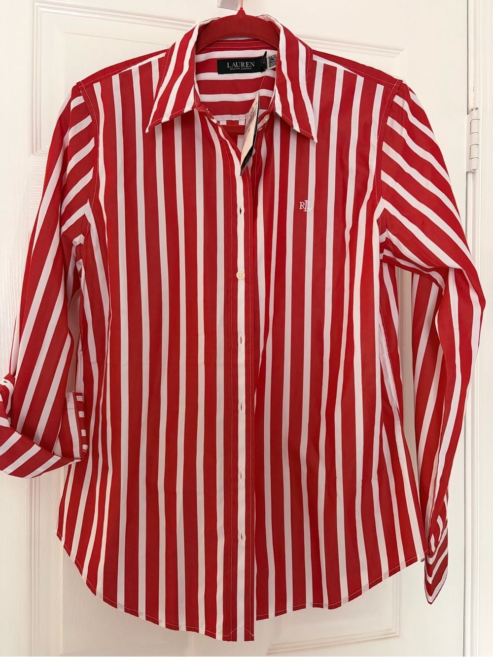 ***Trending***Lauren Ralph Lauren Red & White Striped Button-Up Shirt
